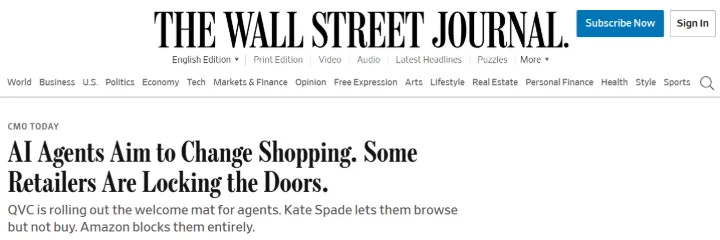 The Wall Street Journal: AI agents aim to change shopping. Some retailers are locking the doors.