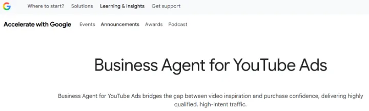 Google: Business Agent for YouTube Ads